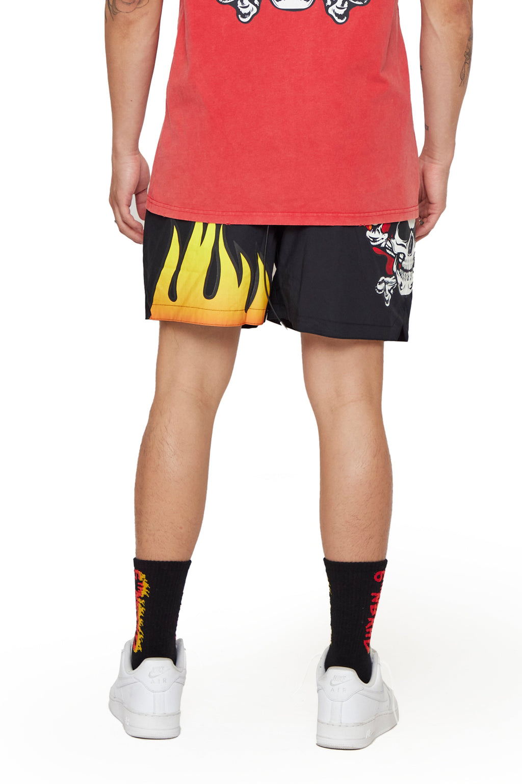 6thNBRHD SHORTS "SKULL FLAME" -BLACK