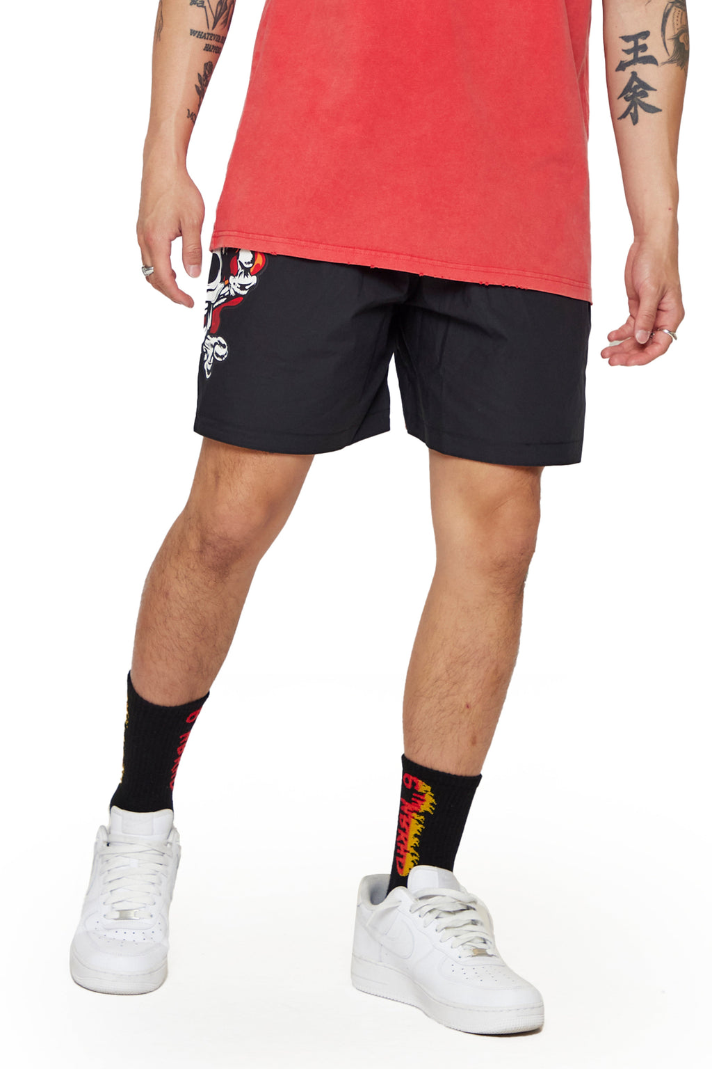 6thNBRHD SHORTS "SKULL FLAME" -BLACK