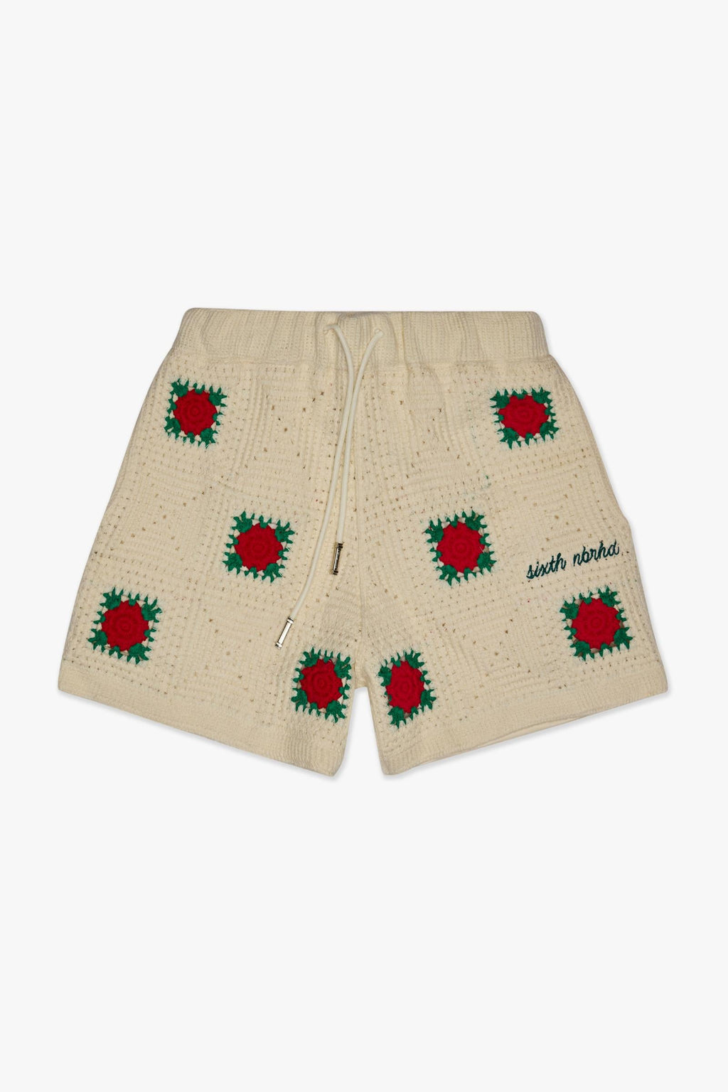 "HANDMADE" KNIT SHORTS - CREAM - GREEN