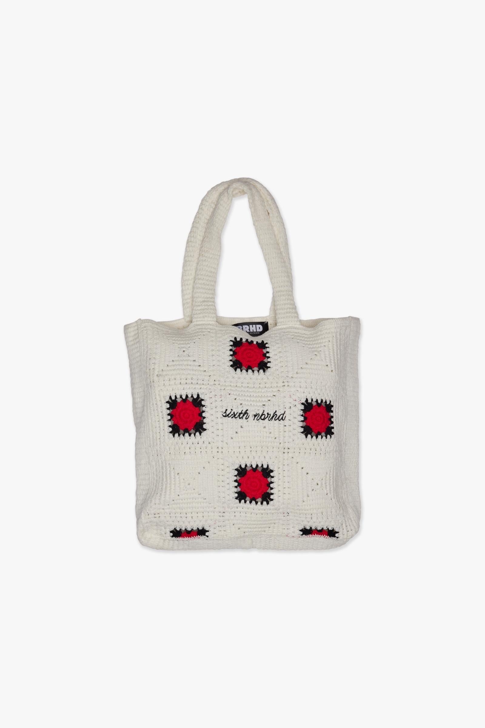 "MARKET" KNIT TOTE - WHITE - BLACK