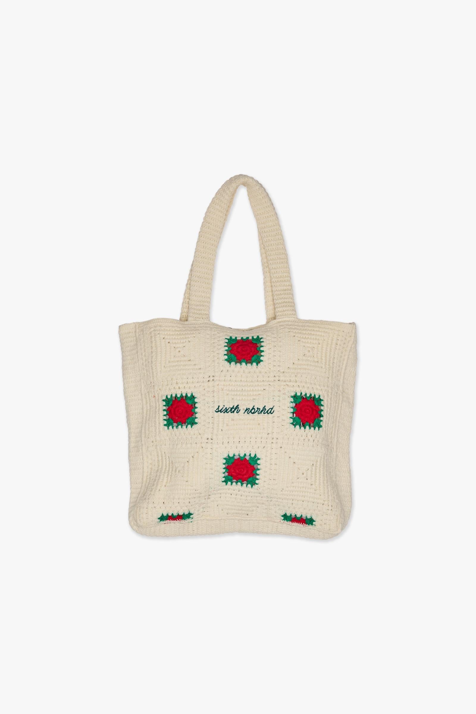"MARKET" KNIT TOTE - CREAM - GREEN