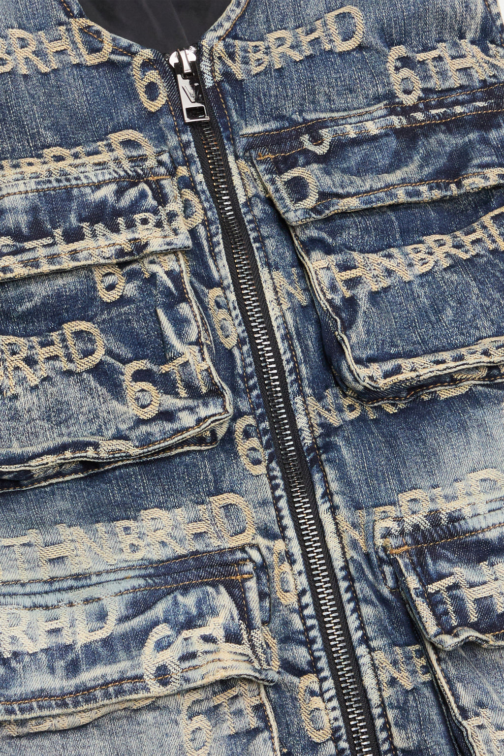"SIGNATURE" DENIM JACQUARD VEST - BLUE WASH