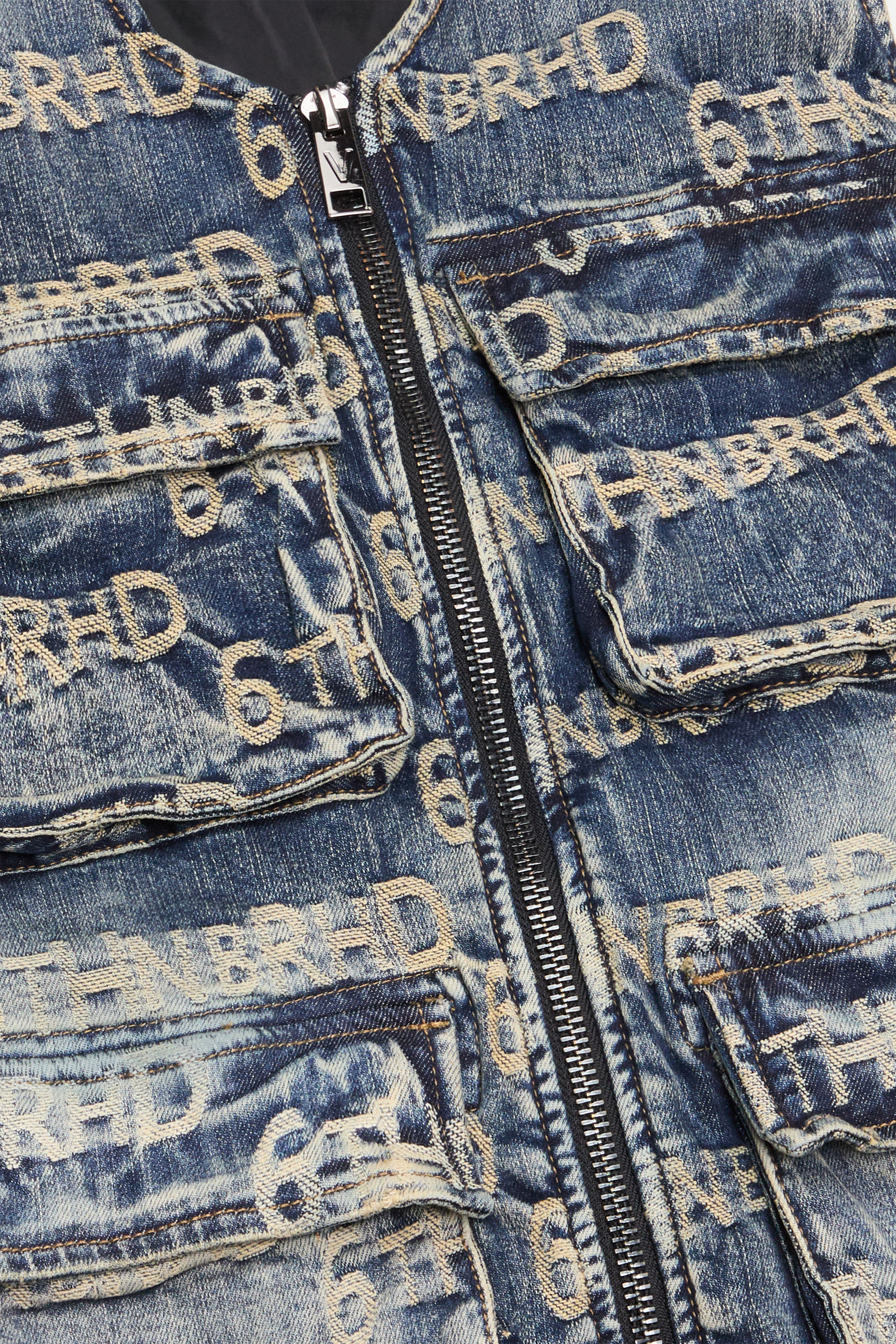 "SIGNATURE" DENIM JACQUARD VEST - BLUE WASH
