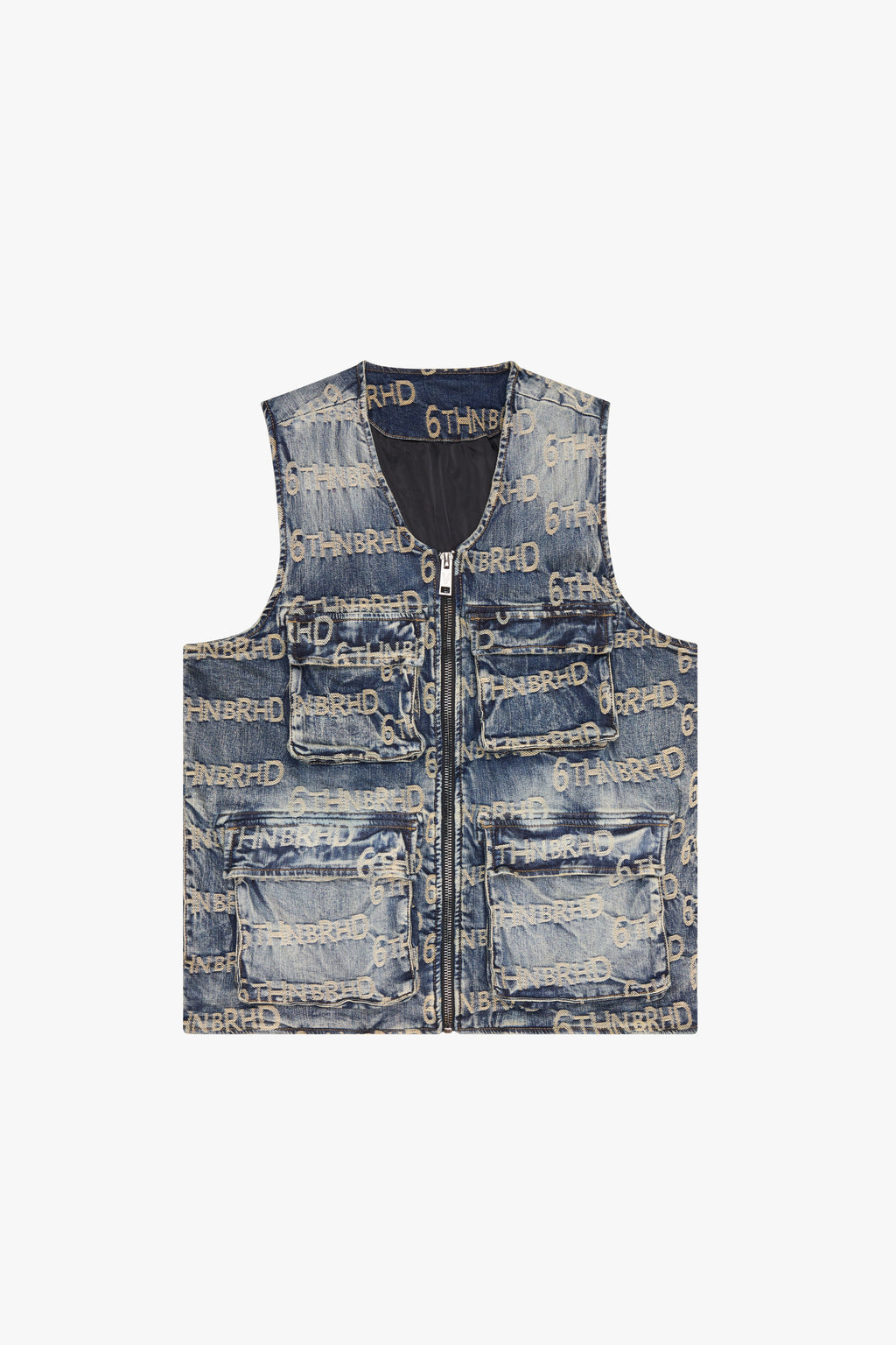 "SIGNATURE" DENIM JACQUARD VEST - BLUE WASH