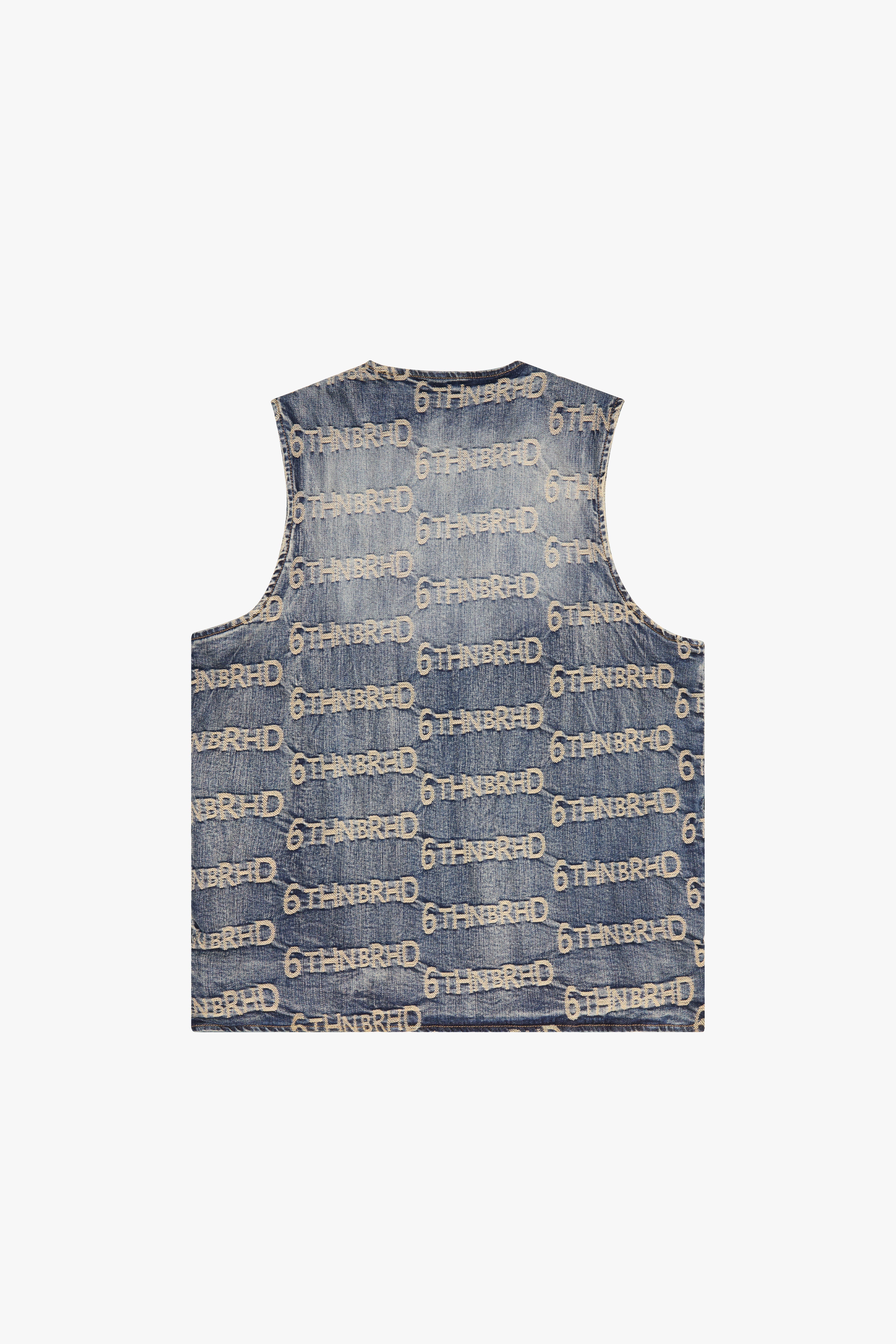 "SIGNATURE" DENIM JACQUARD VEST - BLUE WASH